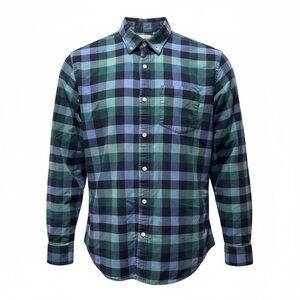 Old Navy Blue Green Buffalo Plaid Oxford Shirt XL | Slim Fit Button Down
